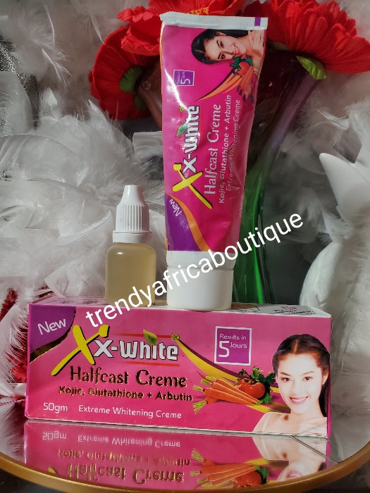 4pcs banga: XX- white Halfcast Egyptian GOLD whitening lotion, oil, face cream & Tube cream. 5 days action. vitamin B3, glutathion, Albutin,glutathione. Extra whitening set