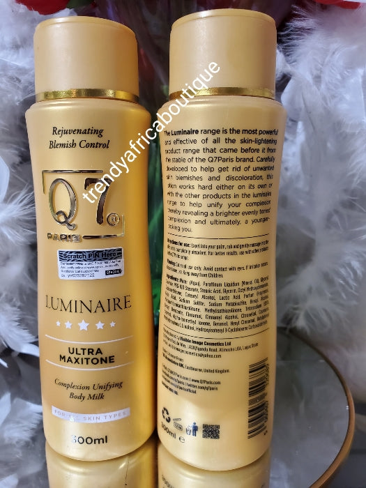 Q7 Paris Luminaire ultra maxitone body lotion. 300ml bottle x 1. Blemish control & rejuvenates complexion