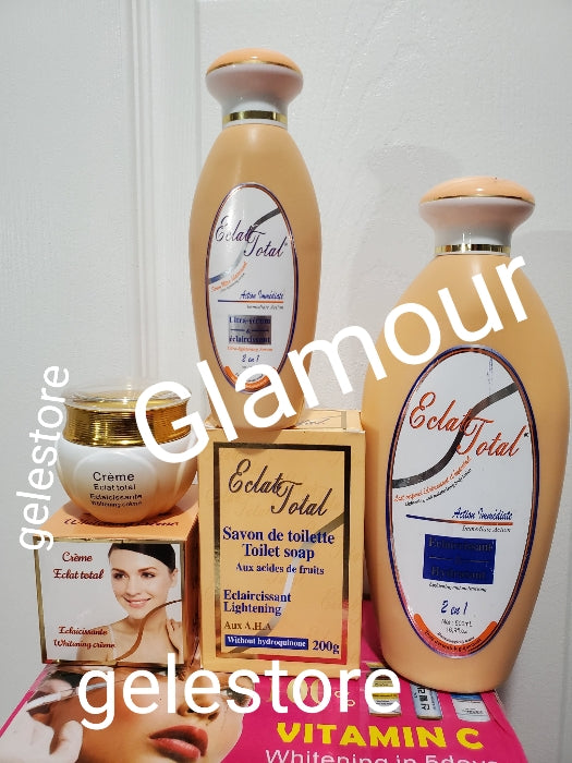 4pcs set. Eclat total 2 in 1 skin lightening body lotion 500ml +