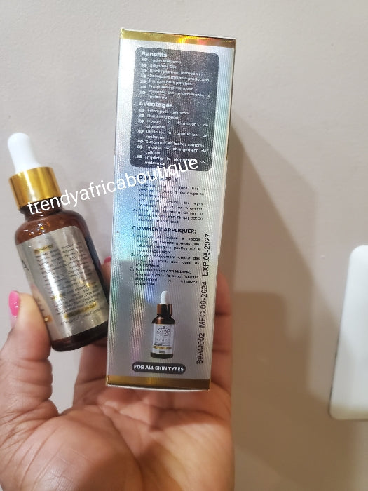 Another banga serum: Zarwa Gold anti malasma seeum 30ml x 1. Block pigment formation, fade malasma, brighten skin. Price is for one bottle