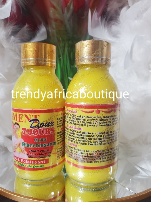 X 1 Flasche Verkauf: ORIGINAL PIMENT DOOX 7 Jours Super Ecclaircissant. Behandlung und Hautaufhellung mit Fruchtsäure. Direkt auftragen oder mit Körperlotion oder Creme mischen, 100 ml x 1