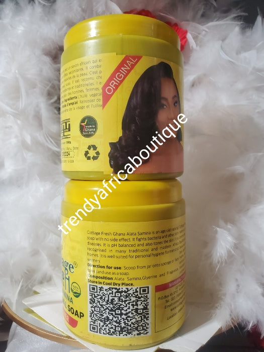 Original GETADD cottage fresh Ghana Alata Samina Pure Herbal soap, "super toner" for all skin type. Pure organic black soap with natural ingredients to remove pimples, stretch marks and glow your skin. 500g jar