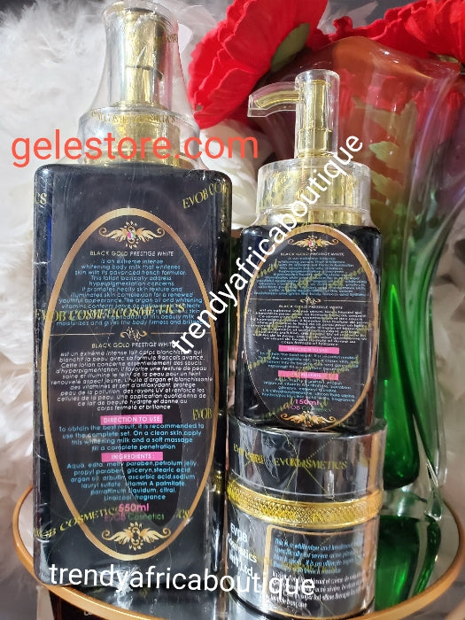 3pcs. Set Black Gold prestige white 10X Whitenizer body lotion 550ml , serum 120ml & face cream