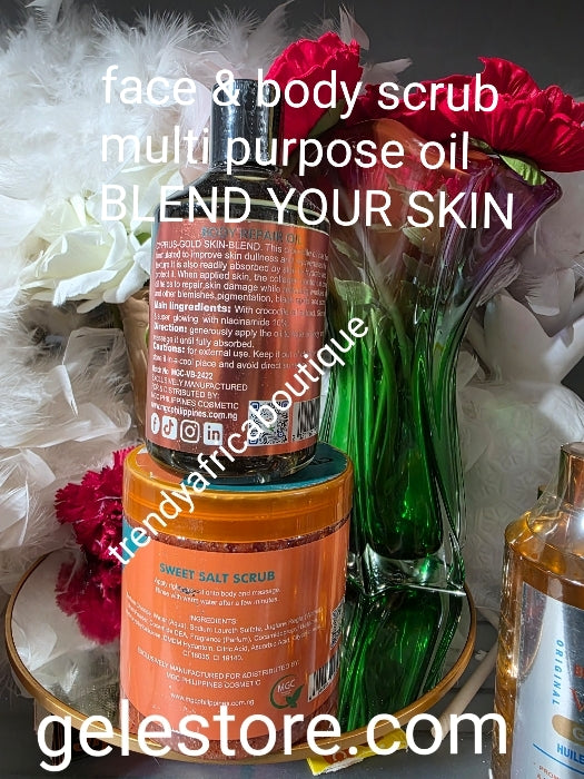 2pcs. Banga Cyprus-Gold Skin blend Vitamin C BABE FACE Scrub. Face & body super polishing with glycolic acid & body Repair oil multi purpose body oil👌👌