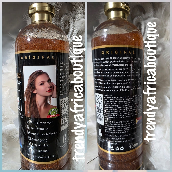 Filipino whitening glutathions & funnel seed exfoliating body wash. Anti stretch marks, wrinkles, blemishes. 1000ml x 1