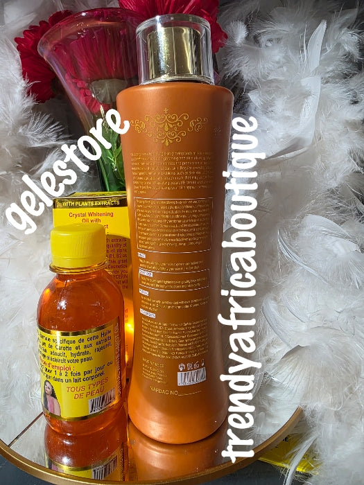 2pce. Set: 18k paris gold crystal blast super glowing & lightening body lotion and whitening oil. with pure carrot oil
