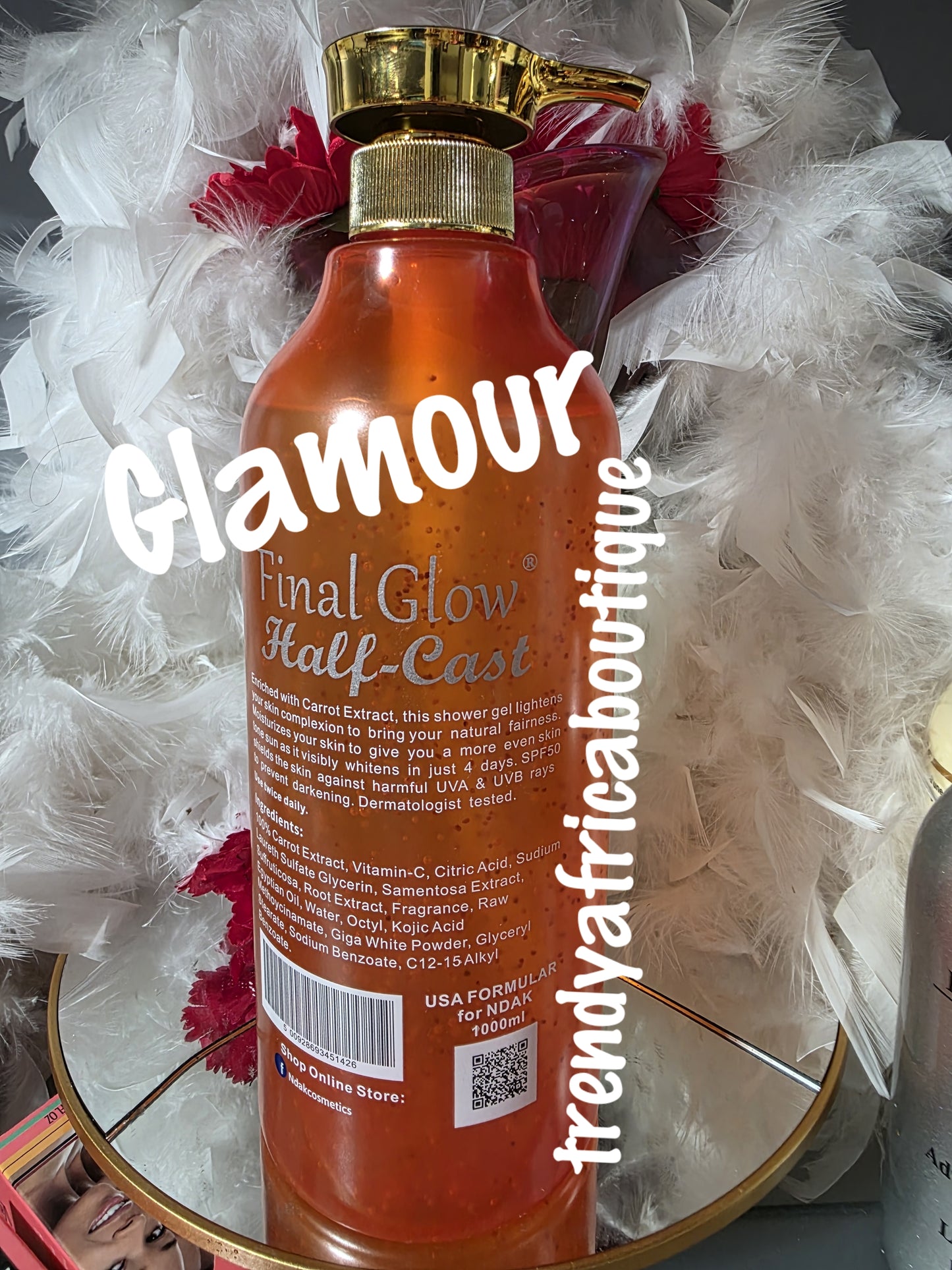 2pcs. Set: Final Glow half-cast carrot whitening body lotion & shower gel with 💯 carrot for face and body. Spf 50. Super effective