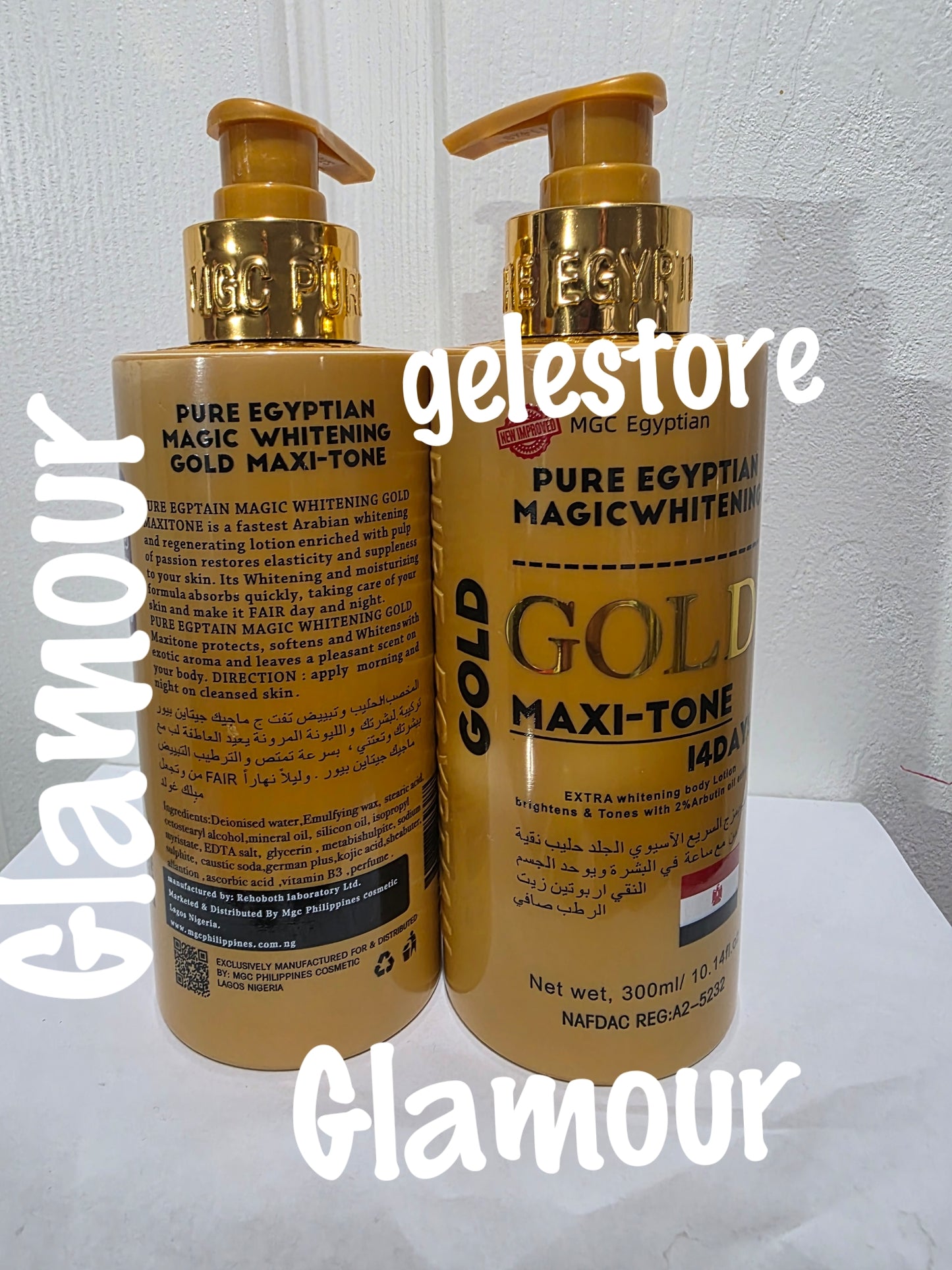 3pc set: Pure Egyptian magic whitening Gold maxitone lotion. 300ml bottle, night face cream and soap combo; Hydroquinone free!!