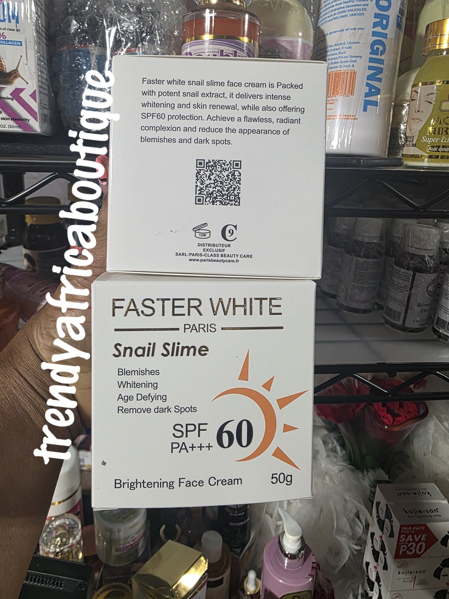 New Product alert: Original Faster White Paris snail slime blemishes, age defying and dark spot remover whitening face cream spf.60. 50g x 1 natural whitening