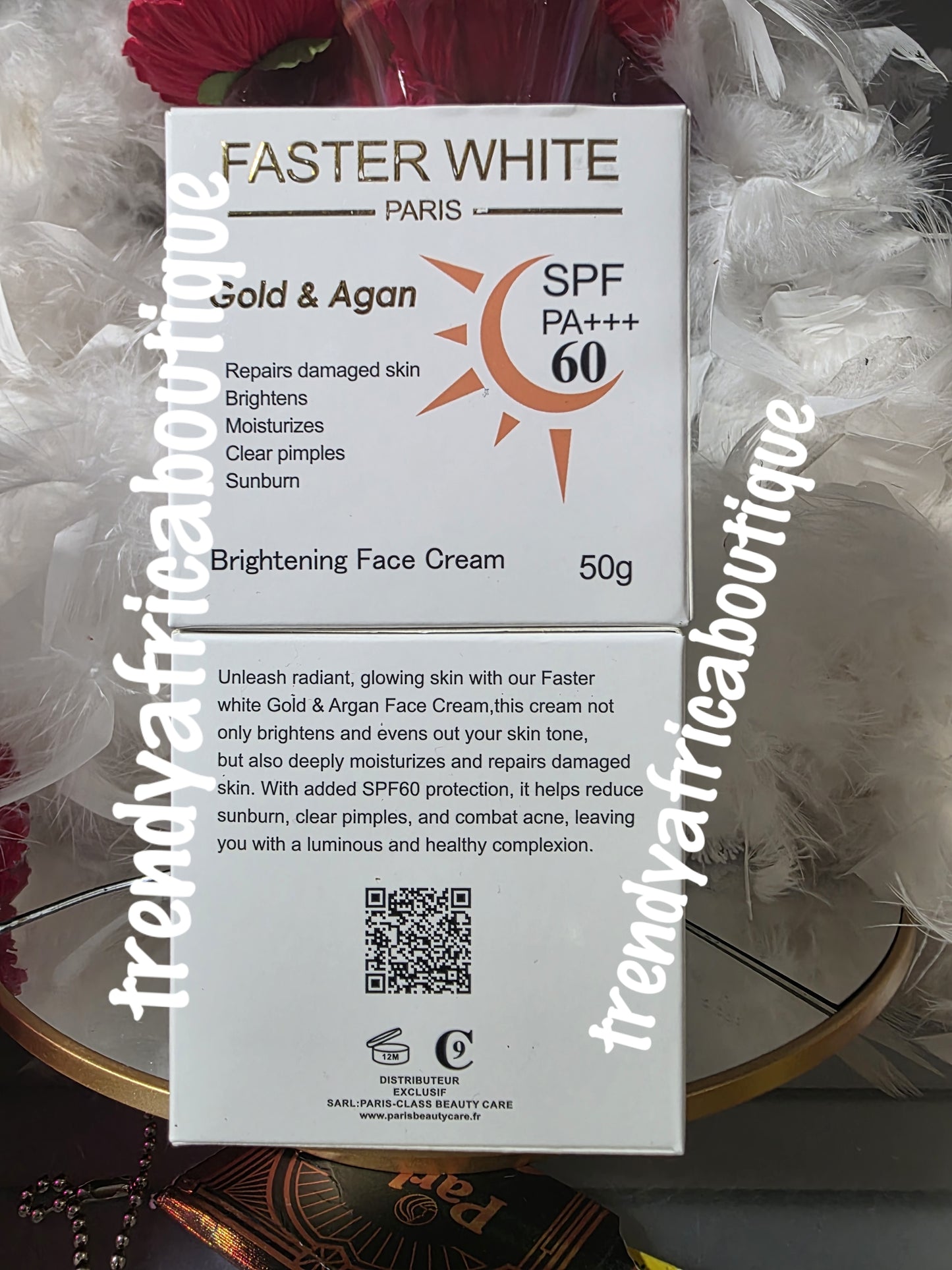 New product alert: 2pcs. Faster White Paris Gold & Argan multi lightening body lotion & face cream. Repairs damaged skin. ALL skin type: hydroquinone FREE!!.