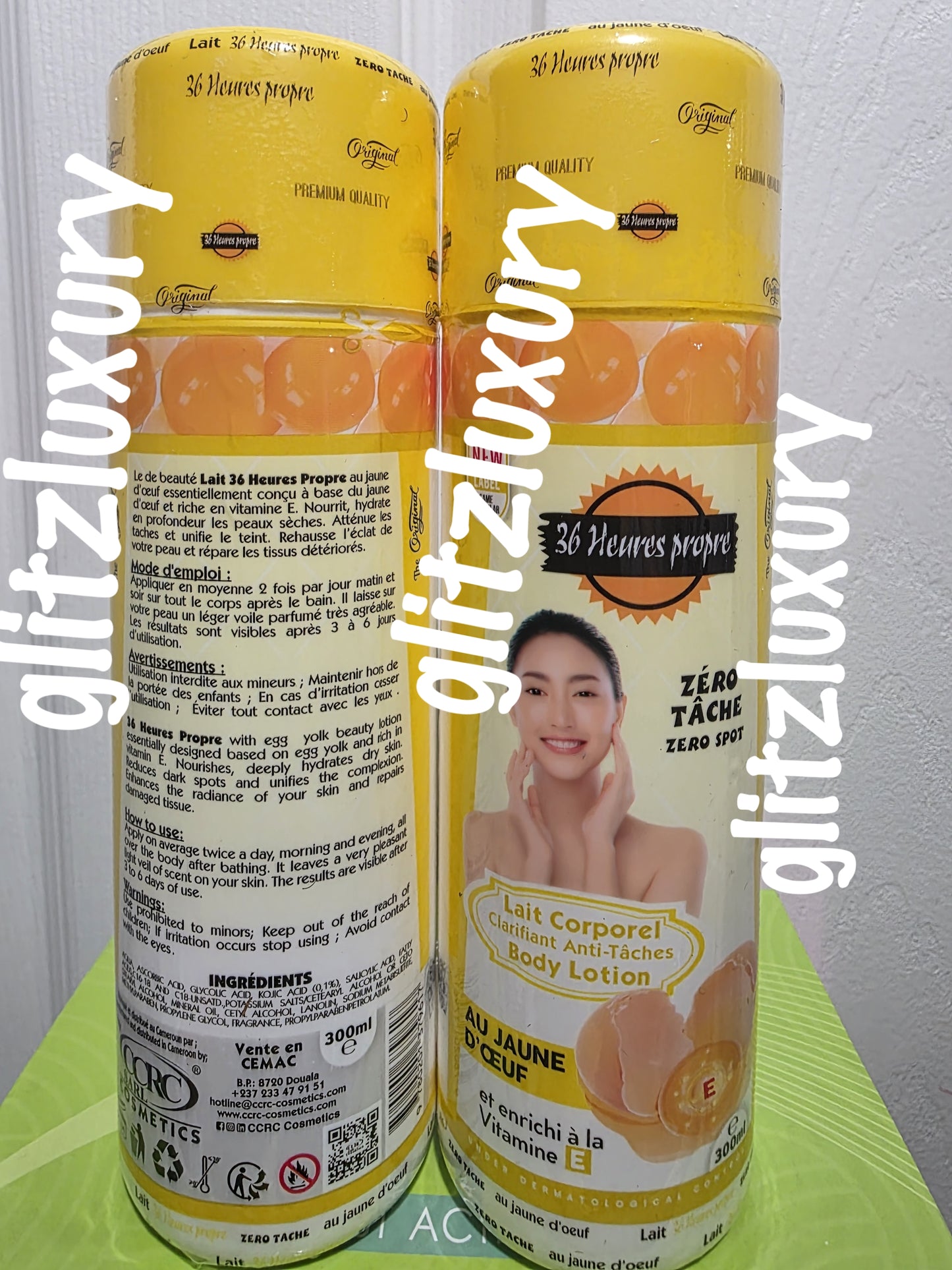 X 1 bottle sale: 36 heures propre, zero tache ecclaircissant body Lotion 300ml per bottle. Formulated with egg yolk and vitamins
