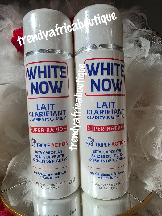 Neu und originell: White Now Lait Clarifiant superschnelle, aufhellende Körperlotion mit dreifacher Wirkung, 500 ml. Für beste Ergebnisse mit White Now Serum verwenden.
