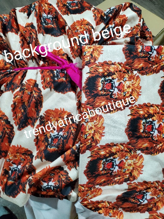 Quality beige/Gold/red Isi-agu Igbo traditional wrapper use for men shirt or women wrapper. Sold per yard, price is for one yard. Nigerian/igbo ceremonia fabric. Soft texture velvet mix, authentic isi-agu fabric for Igbo title ceremony.