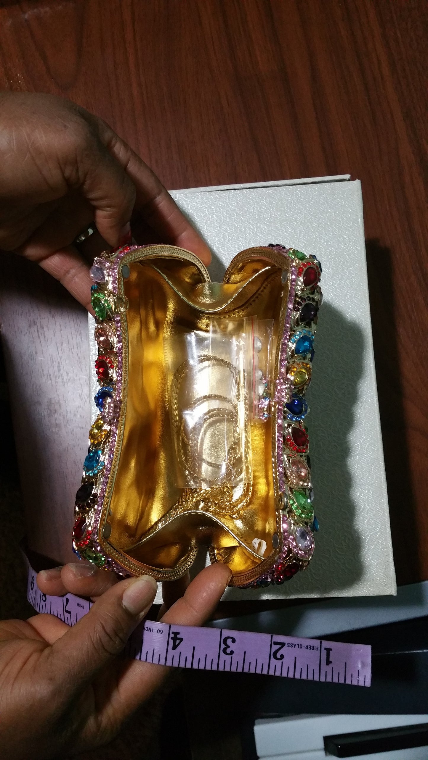 Multi color crystal Stones hand Clutch/purse for ladies formal party/evening party. 7.5" long×5.5" wide