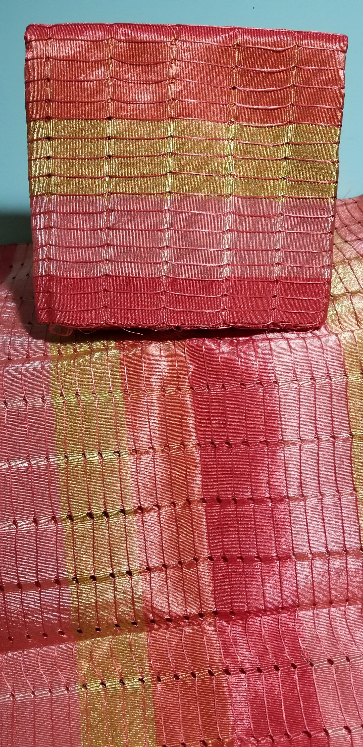 Coral/peach/gold aso-oke gele/ipele for Nigerian party. Nigerian Gele or head tie, head wrap