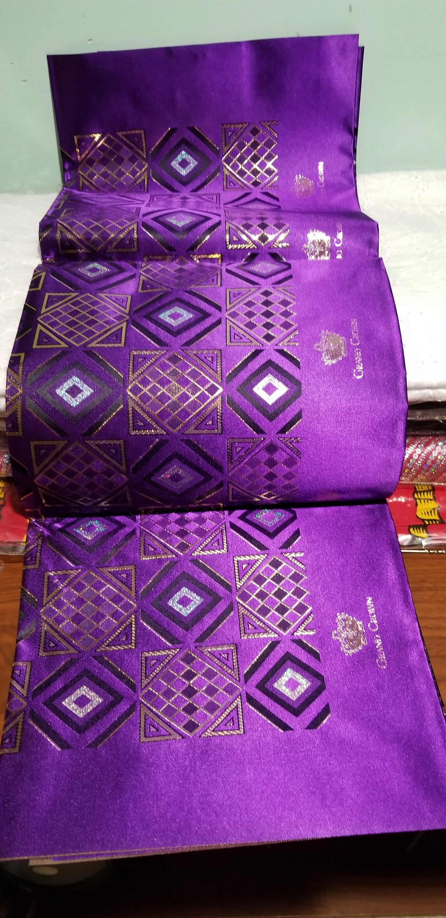 Purple/gold Nigerian Gele/headtie fabric for Traditional Head wrap. Regular size Gele 72"x36. One in a pack.