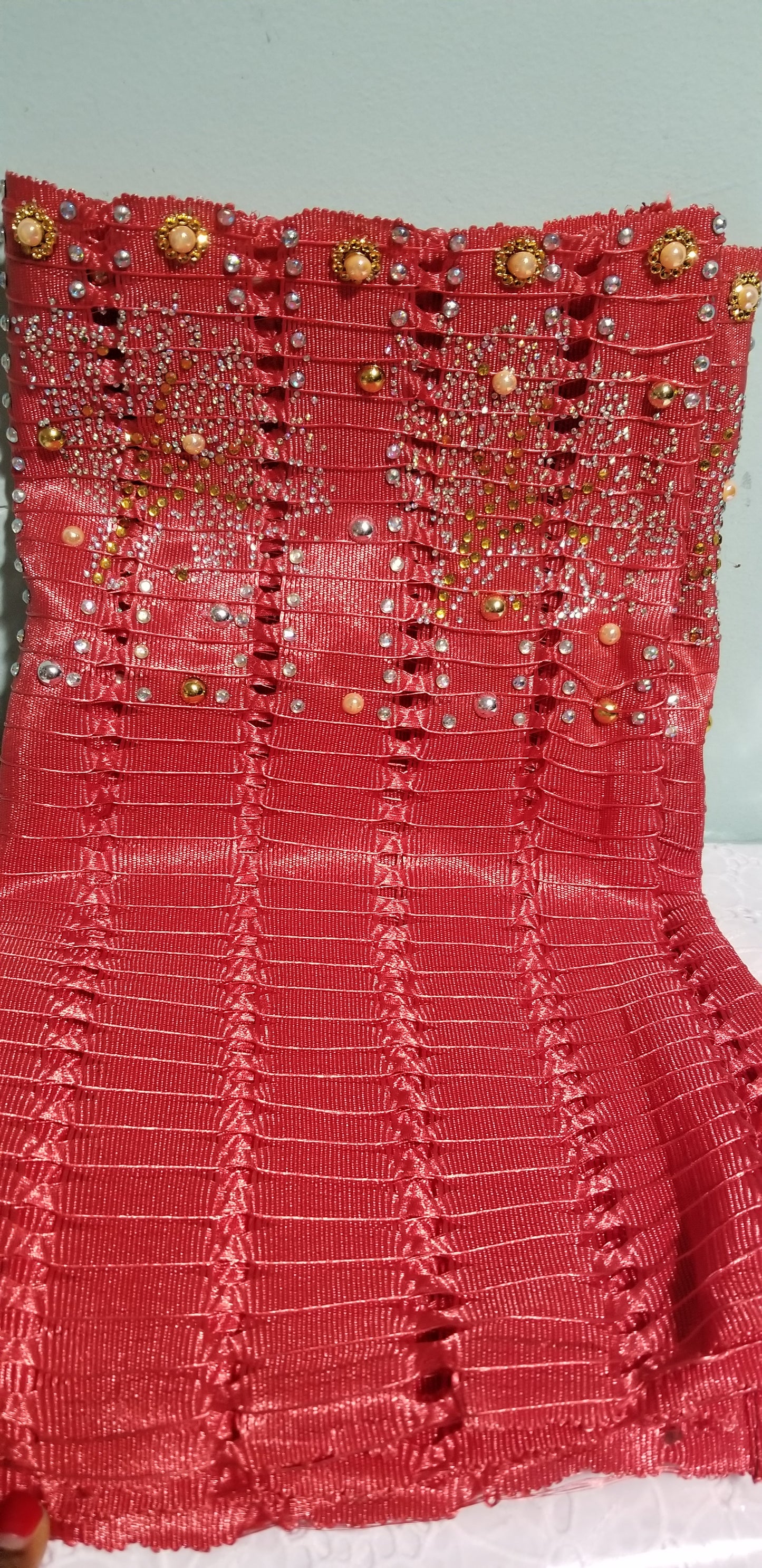 Beaddazzled Aso-oke Gele in sweet coral color. Super quality Nigerian Traditional Aso-oke Gele for a beautiful headwrap. Sold as Gele only