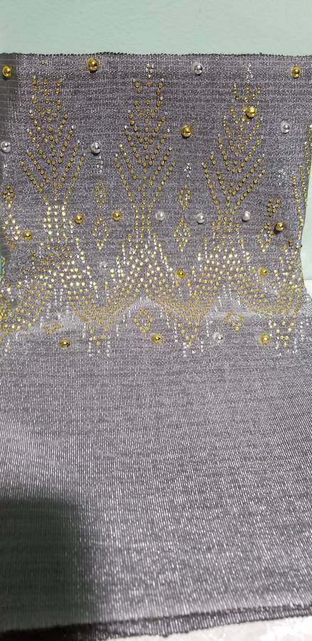 Ready to Ship: Bonus sale with matching aso-oke gele. Ash/Gray Niger/Igbo Traditional Bridal outfit- quality net George wrapper embellished with dazzling Crystals all over. 2 wrapper + 1.8yds net for blouse. Model is wearing Gold color