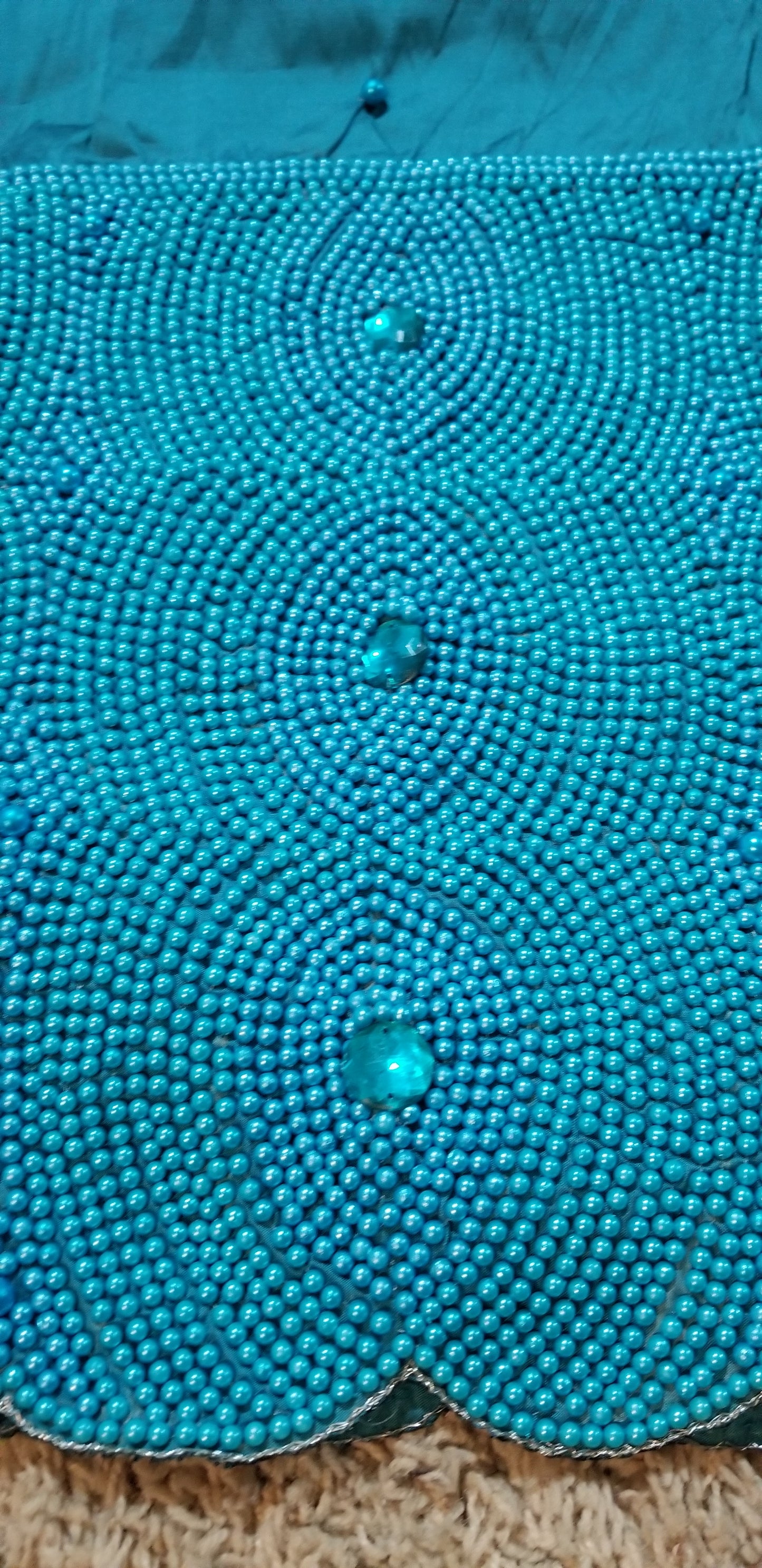 Classic Teal blue Hand Beaded Quality Silk George wrapper for Nigerian big party. Sold in 5yds and 1.8 yards matching blouse