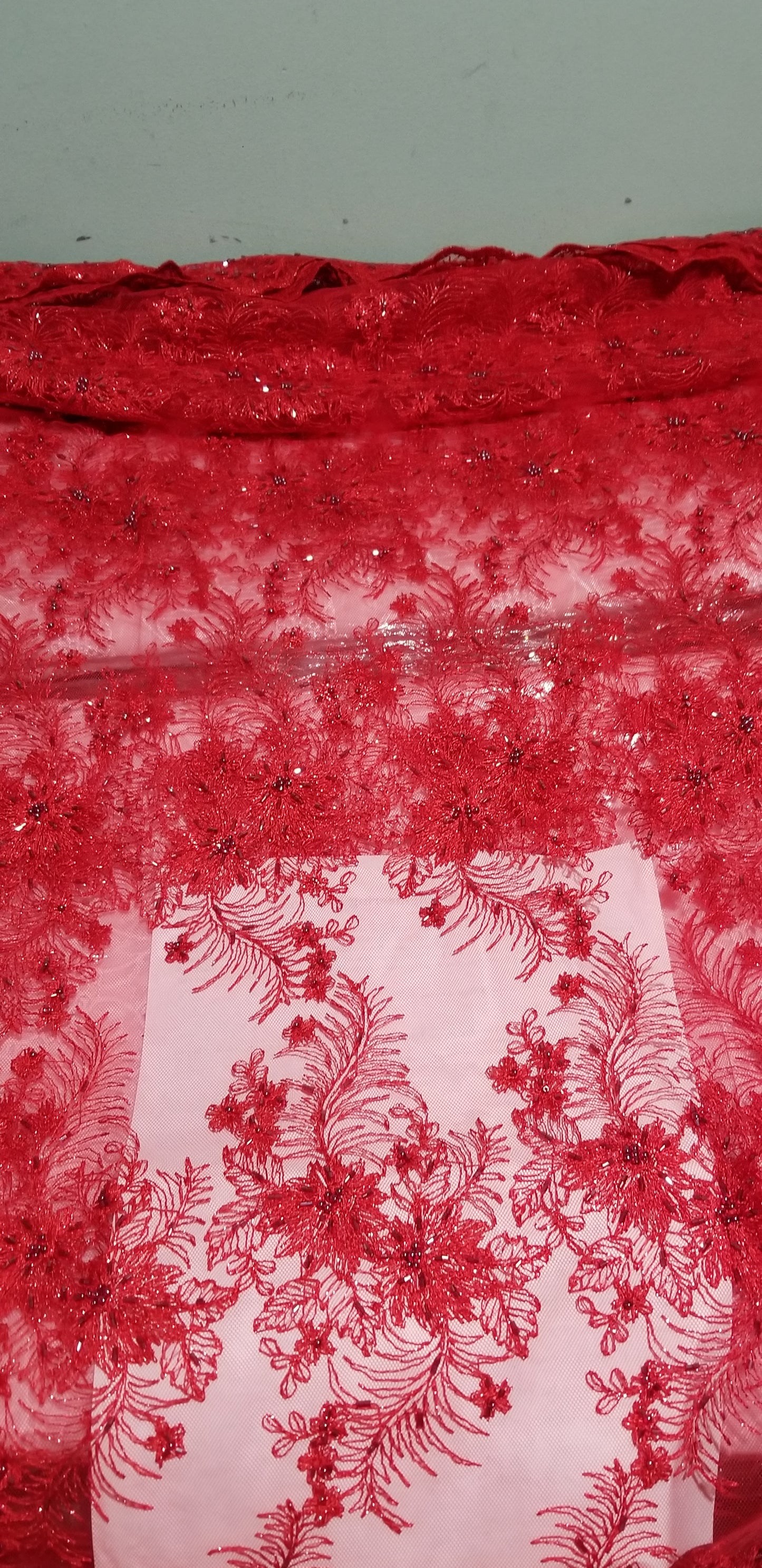 Red beaded and stones French lace fabric for making Blouses for wrapper. Igbo/Delta/Edo women blouse fabric 2yds available