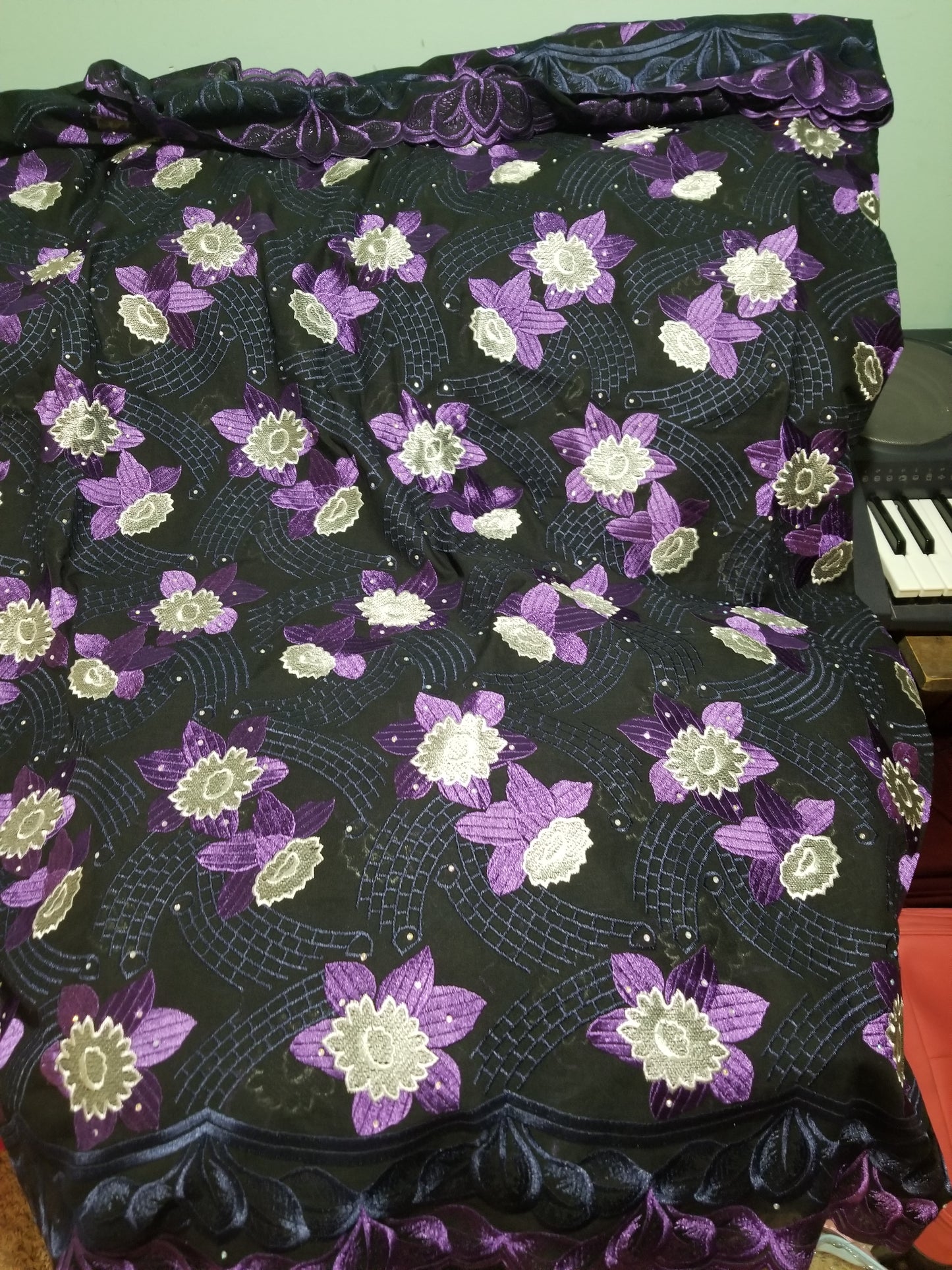 Special sale New arrival quality swiss lace fabric. Black/purple/white mix. Sold per 5yds. Africa Lace fabric for making party dresses