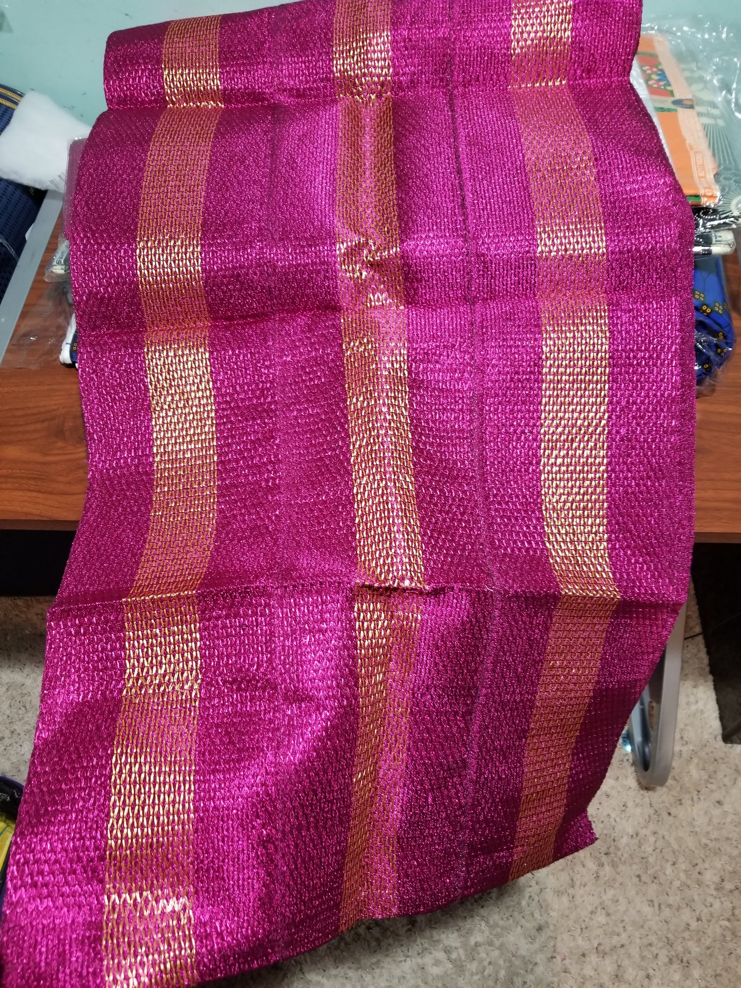Clearance Fuchsia pink/gold 3pc set. Aso-oke gele/ipele/fila set for Nigerian Traditional party headwrap/headties. Soft easy to tie into latest gele