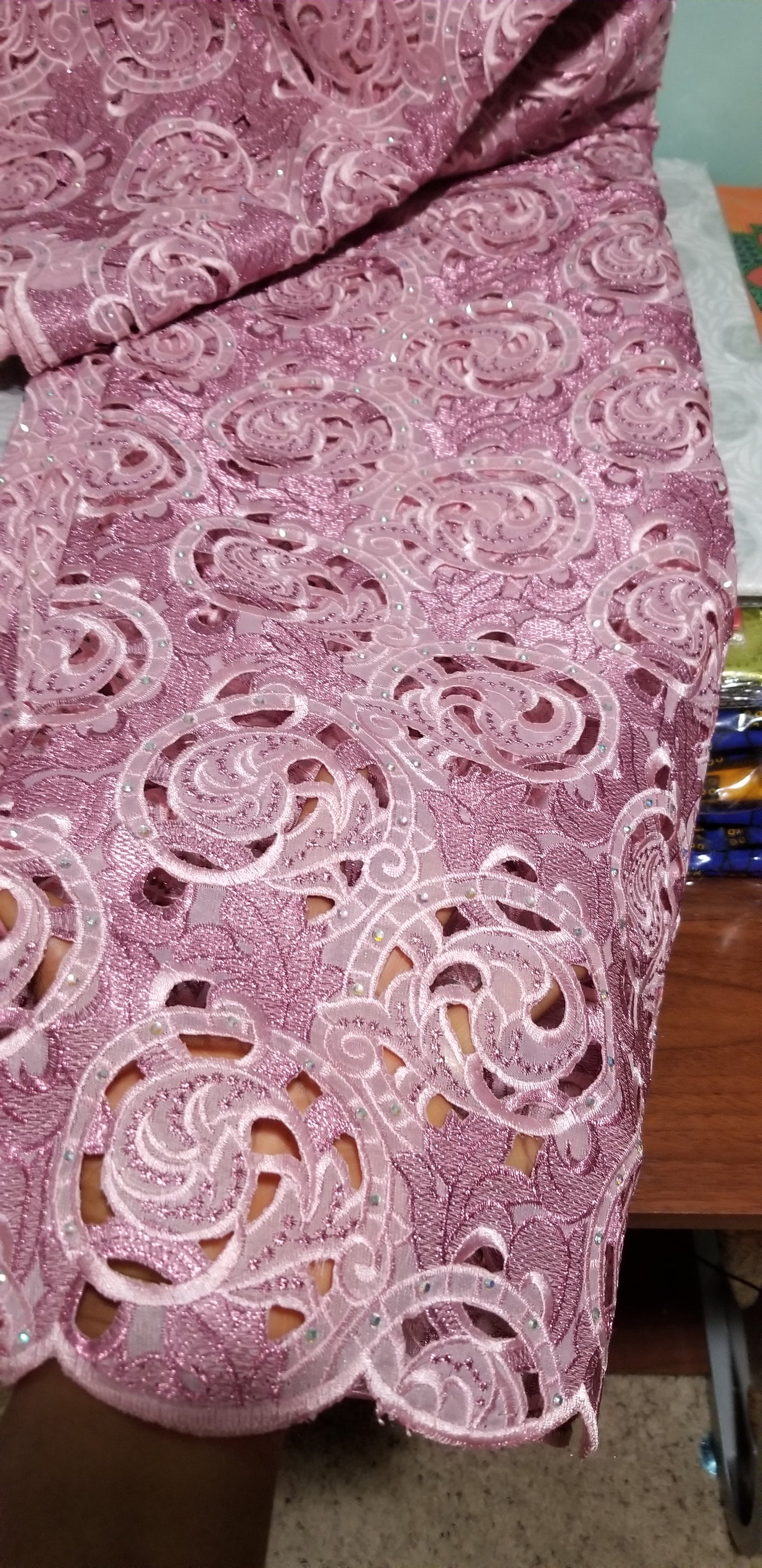 Original quality Organza Swiss lace fabric for making Nigerian outfit. Classic lace for big Nigerian event.Sold as 5yds., price is for 5yds. Beautiful pink, hand cut organza swiss lace