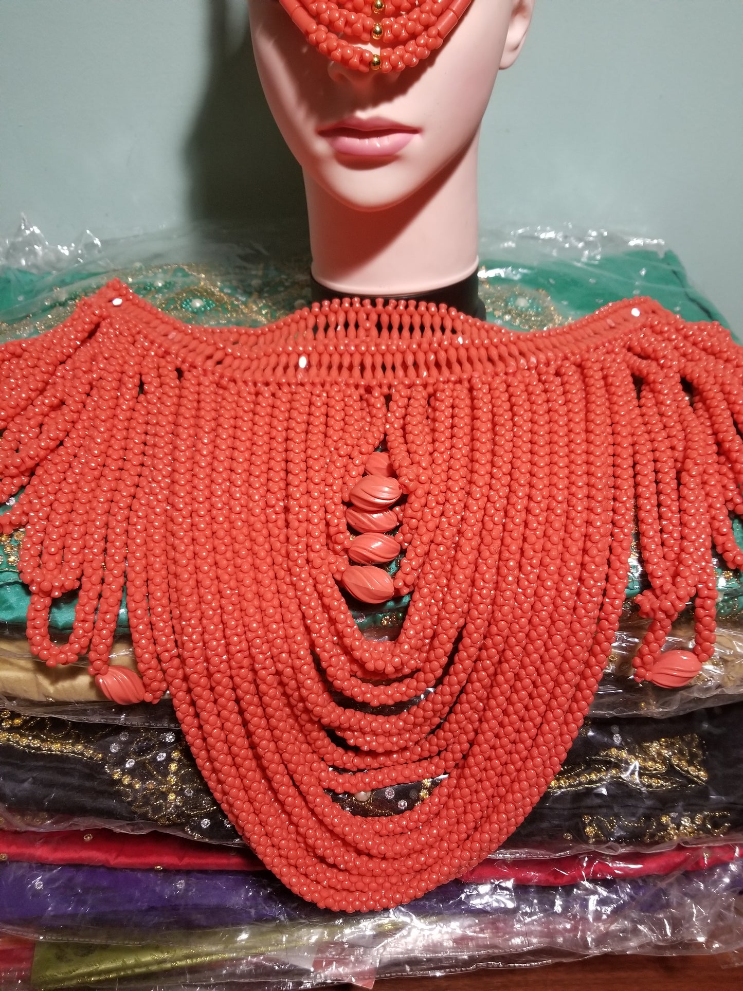 New arrival latest Nigerian Bridal wedding accessories for Traditional wedding. Bridal beaded Shawl + beaded head piece. Sold as a set or can be purchase separately.