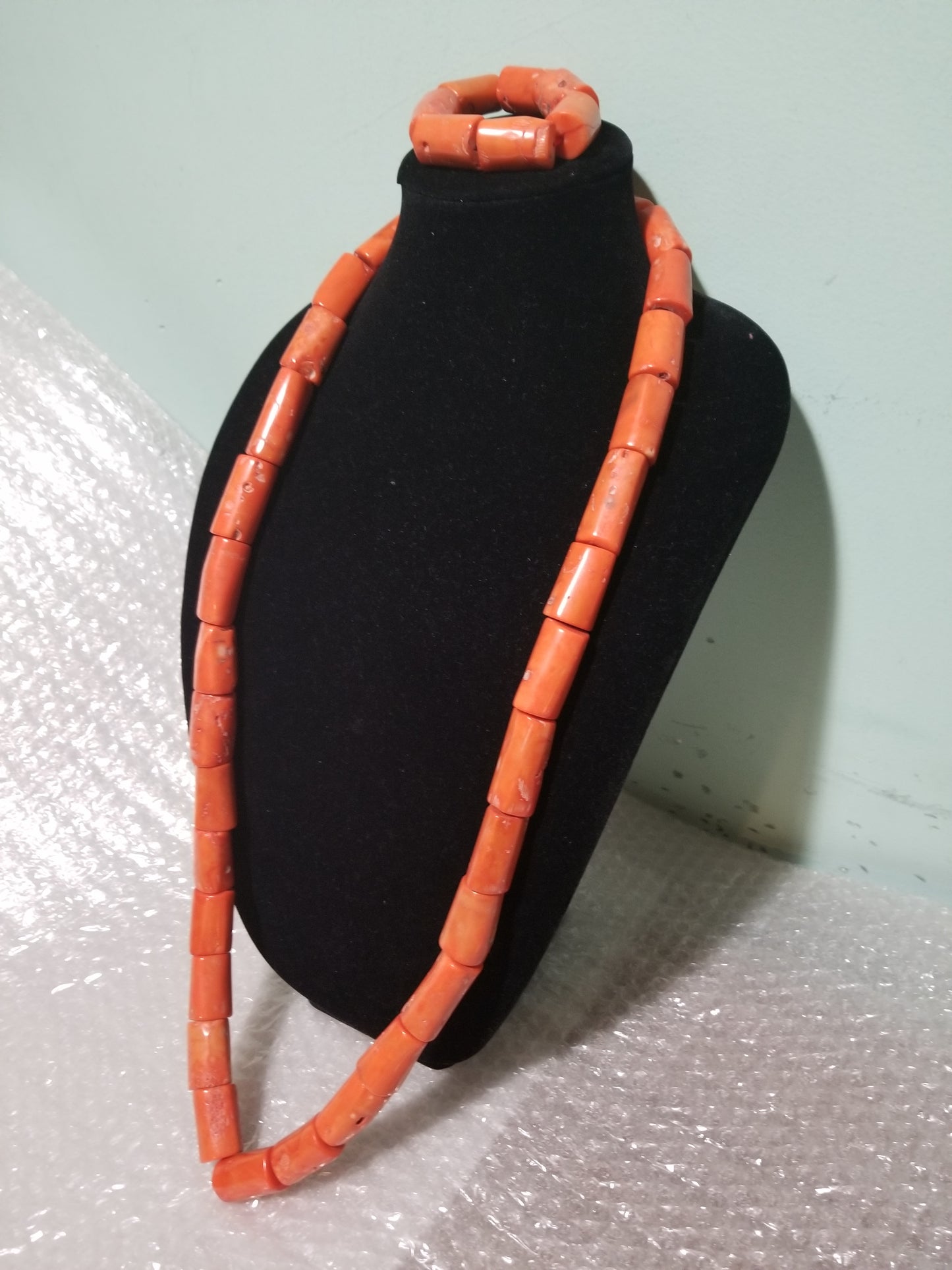Original Edo Native bead.Coral beaded necklace set for Nigerian/Edo traditional wedding for men. Coral-necklace and bracelet. Big chunky coral