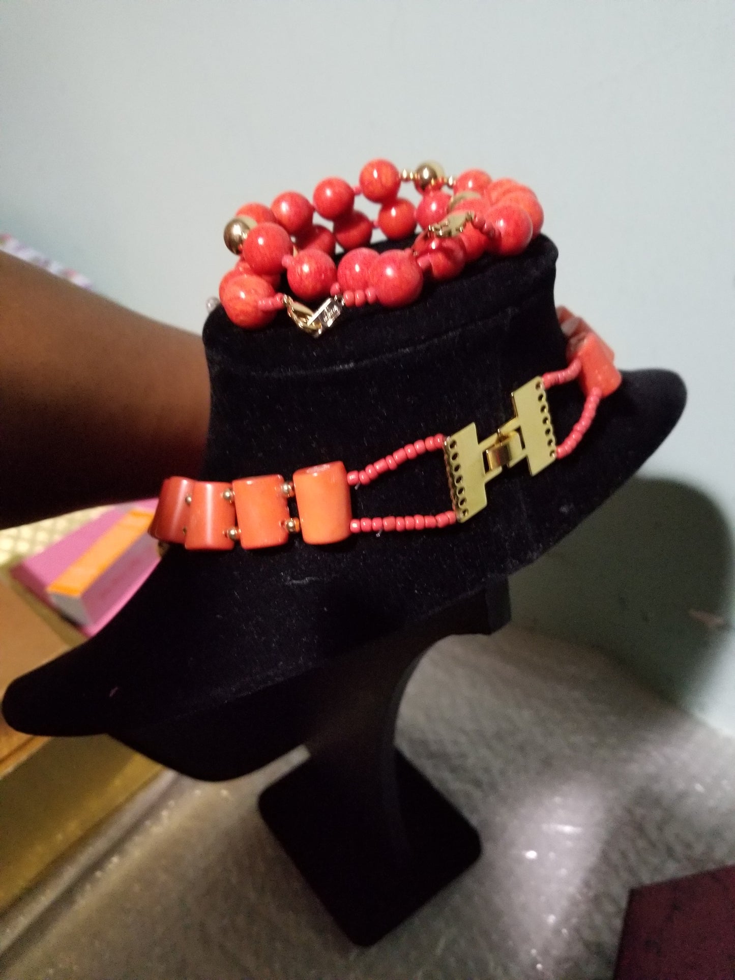 Clearance item: beaded coral-necklace set. Made with coral beads. Multi roll Edo/Nigerian traditionsl coral necklace