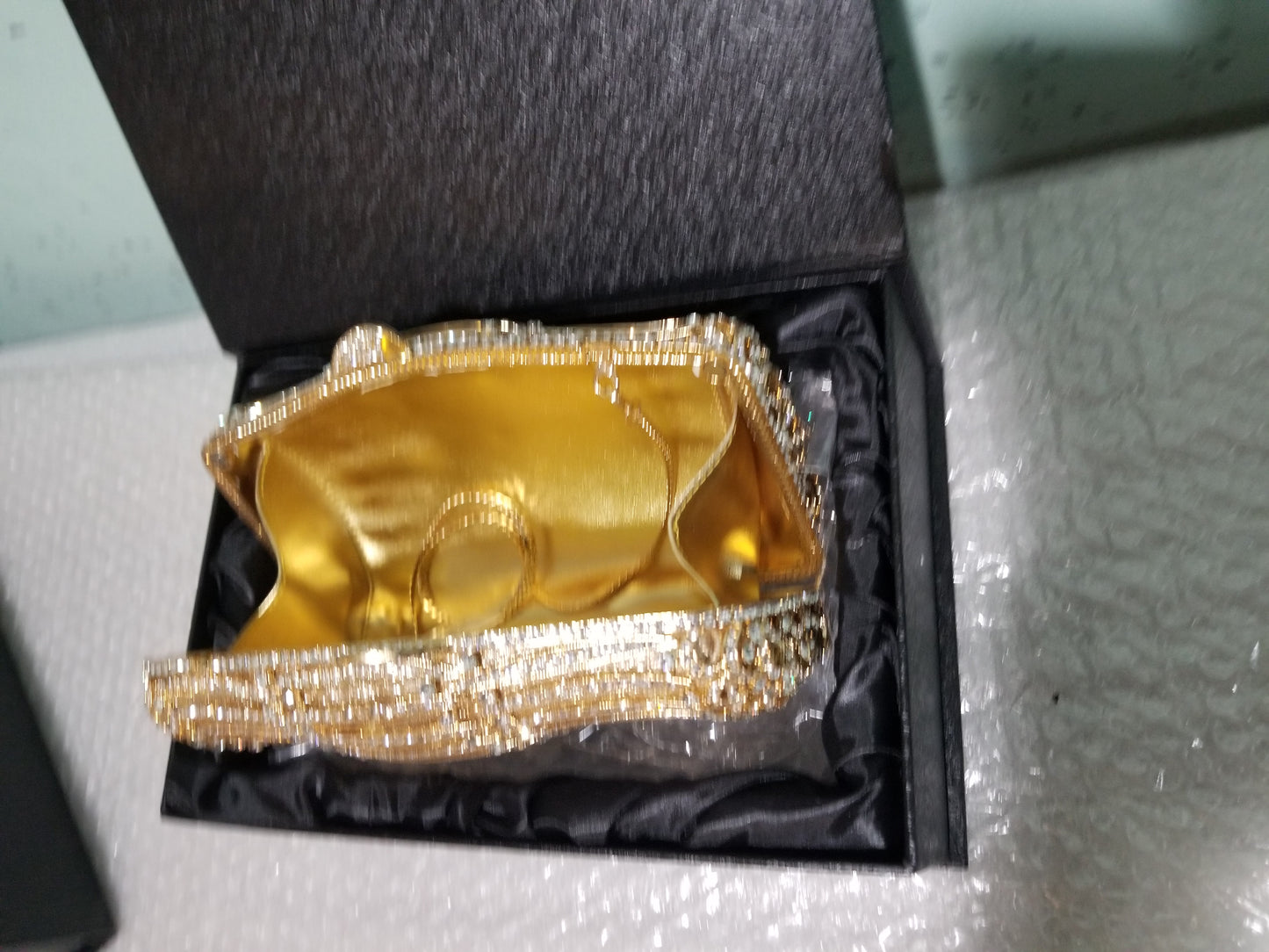 Quality evening hand clutch. Crystal Clutch/purse. All over dazzling crystal stones. All over Gold crystal stones