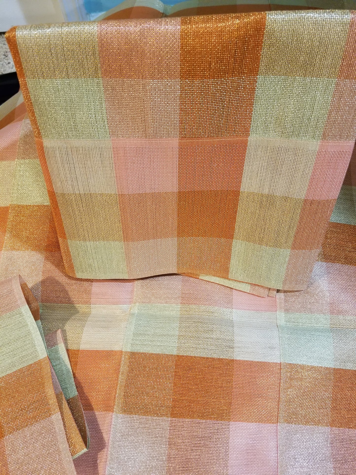 Clearance; peach/champagne gold Aso-oke gele/ipele/fila set for Nigerian Traditional party headwrap and shoulder piece. Soft easy to tie into latest gele. 3pcs set special offer