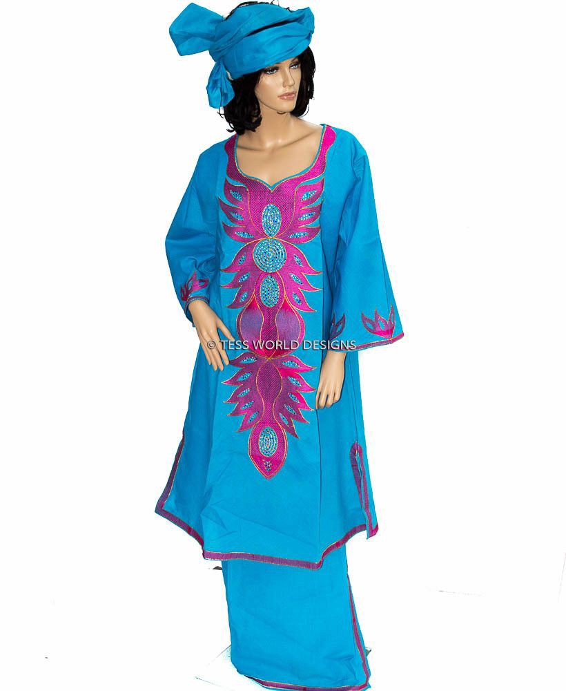 African lace fabric in 3yrds. Embellished with Beads and stoned neckline + 2yds wrapper + 1.5yds headwrap 6.5yds total as a set. Quality stone work for kaftan dress. Royal blue/mint green color combination