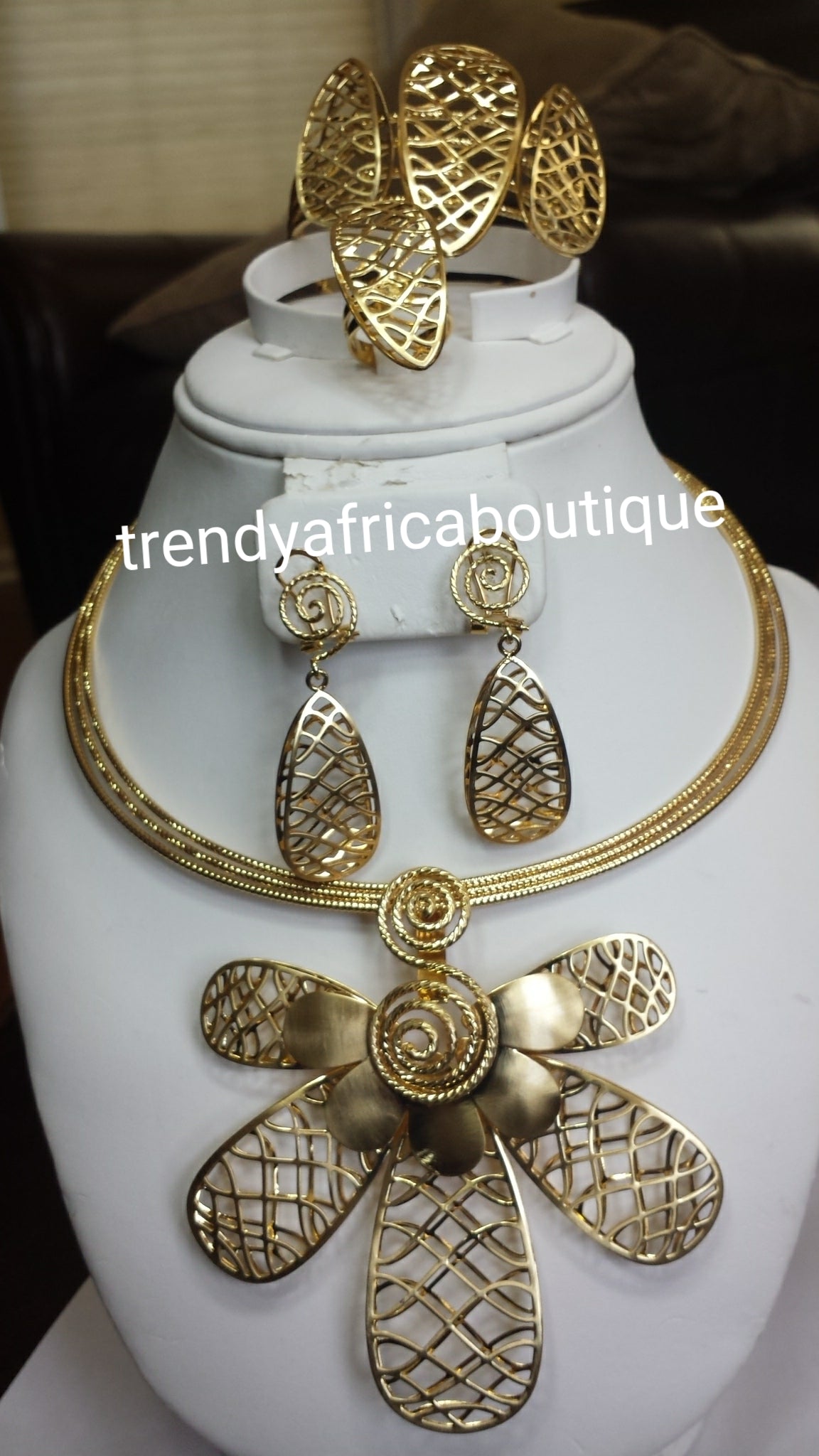 18k Gold plated necklace set, 4 pcs. costume jewelry set for party or church use.