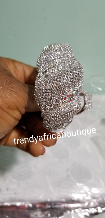 22k electroplated Bangle and Ring set. Dubai Hand set with CZ stones. Beautiful bangle. Available in 2 tone and all silver. Ring is one size fit