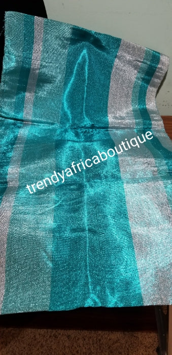 Nigerian Aso-oke gele set. Beautiful turquoise/white Gele/ipele set