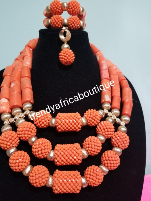 Sale sale: Original Edo/Nigerian women Coral-necklace set. 3 row latest cora bead set for African Celebrants.