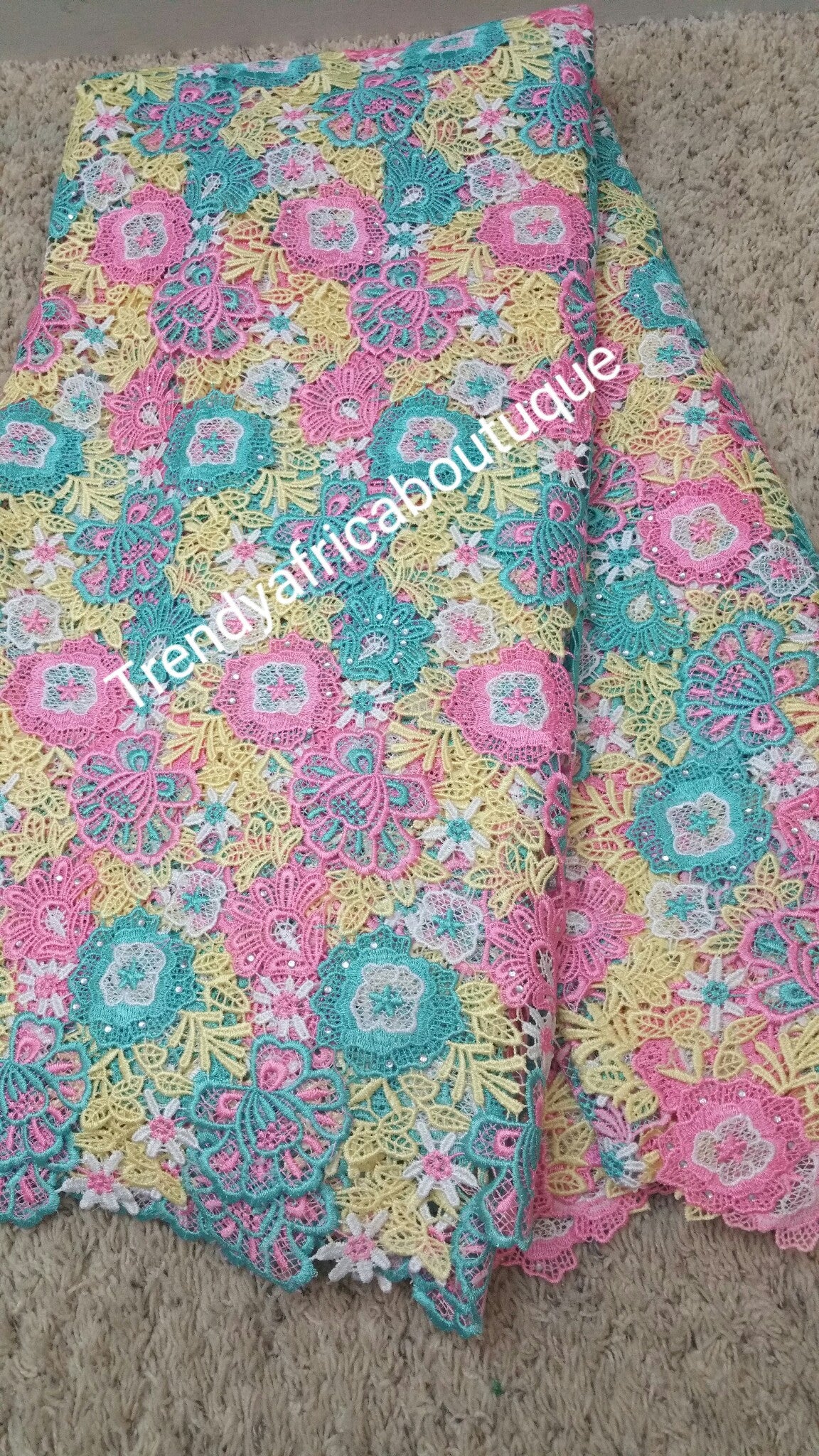 Clearance: Multi color African Cord-lace fabric. guipure-lace fabric. Quality fabric. Sold per 5yards