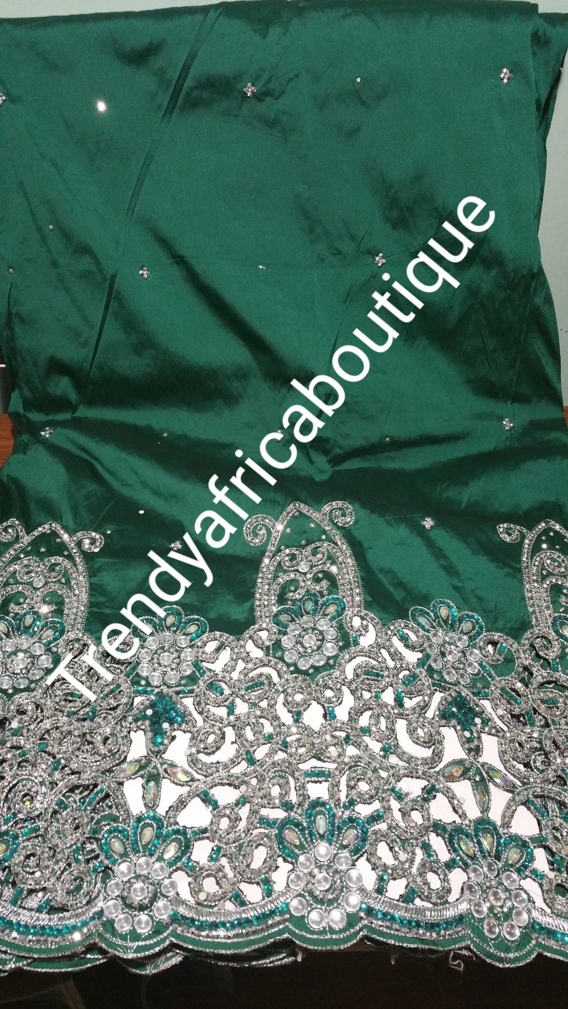 Beautiful Green George Wrapper & matching net blouse in quality Taffeta silk. Hand Stoned quality Nigerian/Igbo George wrapper