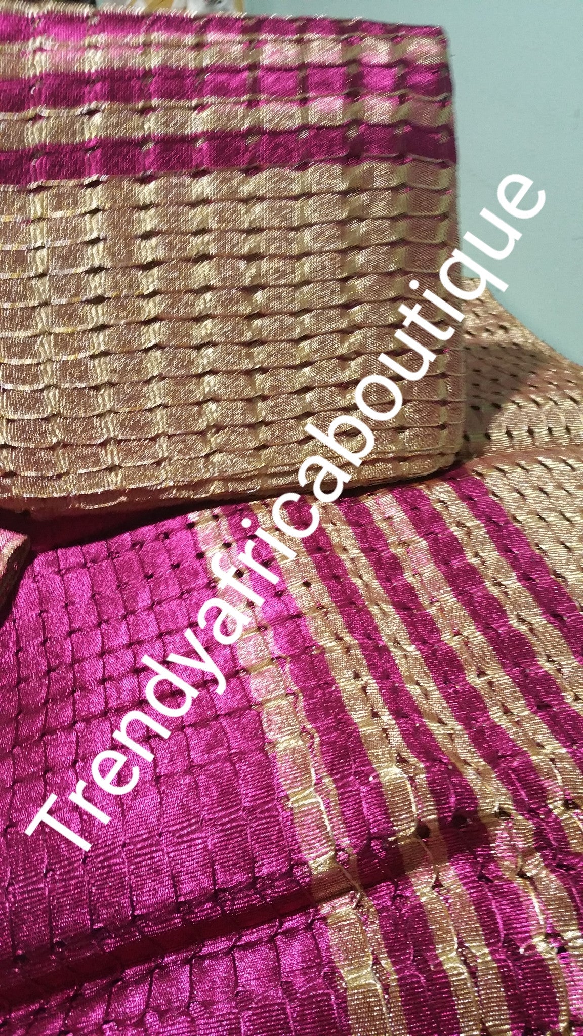 Classic Aso-oke gele. Fuchsia pink/Gold design. Buy Gele only or the 3pcs set