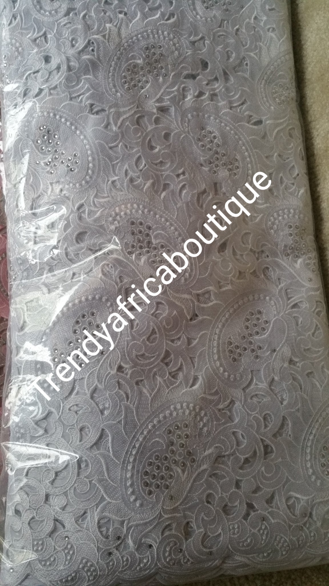 Big pure White/white hand cut swiss lace fabric. Sold per 5yds. Length. Celebrant white lace