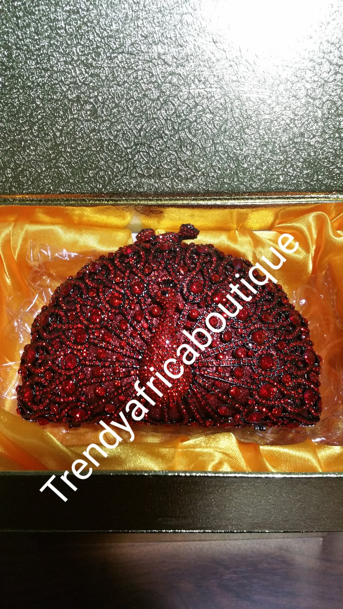 Red crystal stones Clutch/purse. Small hand held crystal clutch for weddings or formal occasion.