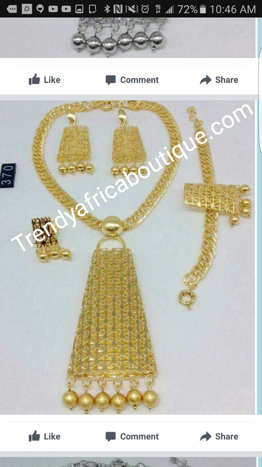 Quality 18k Gold plated choker Jewelry set. 4pc costume set. bracelet; earrings and ring. Sold as a set
