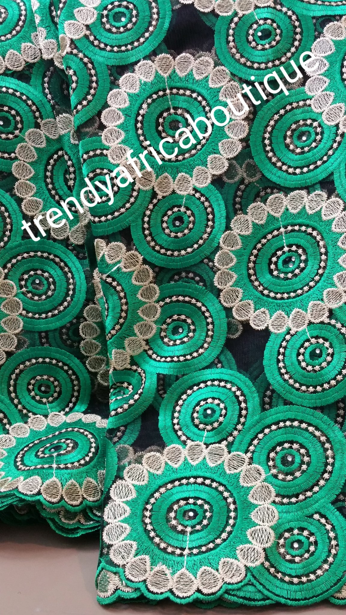 Green french lace Fabric for African Party dresses. Sold per 5yds.