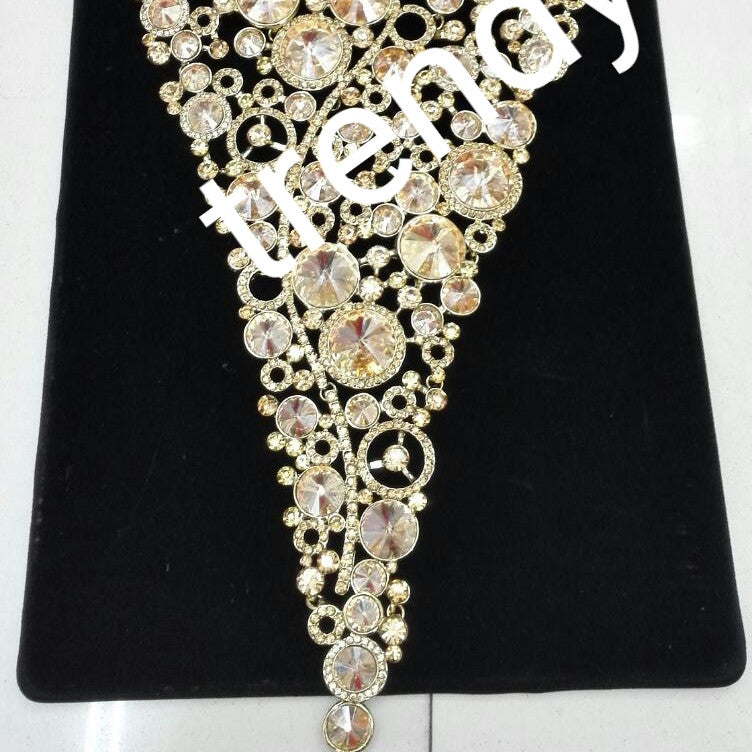 Bridal wedding Crystal necklace Jewelry set. Long Gold crystal set. 18k gold plated