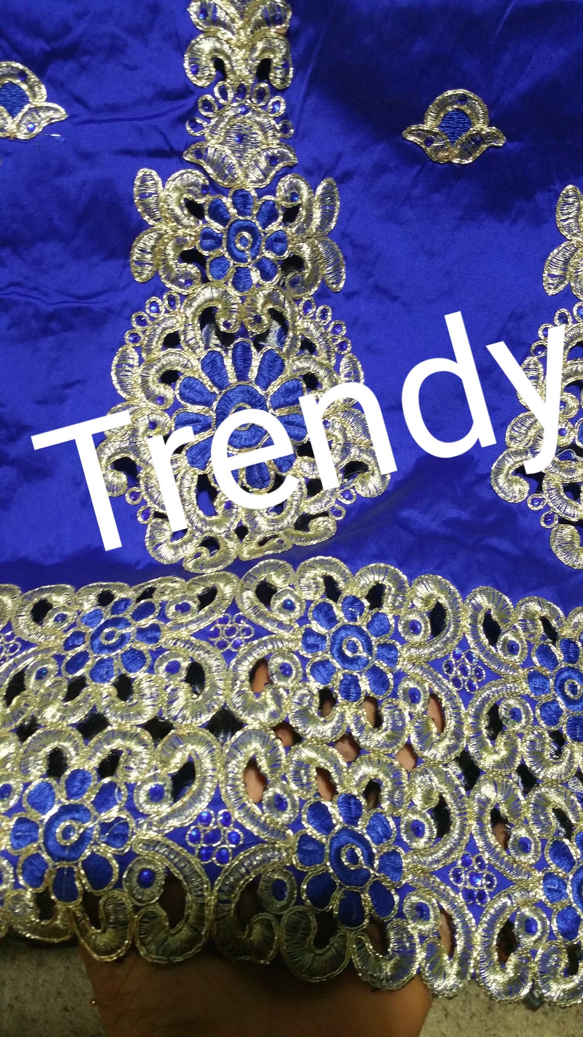 Embroidery Silk George wrapper with stones. 5yards royal blue/Champaign color matching net blouse. Small-George. Sold as a set