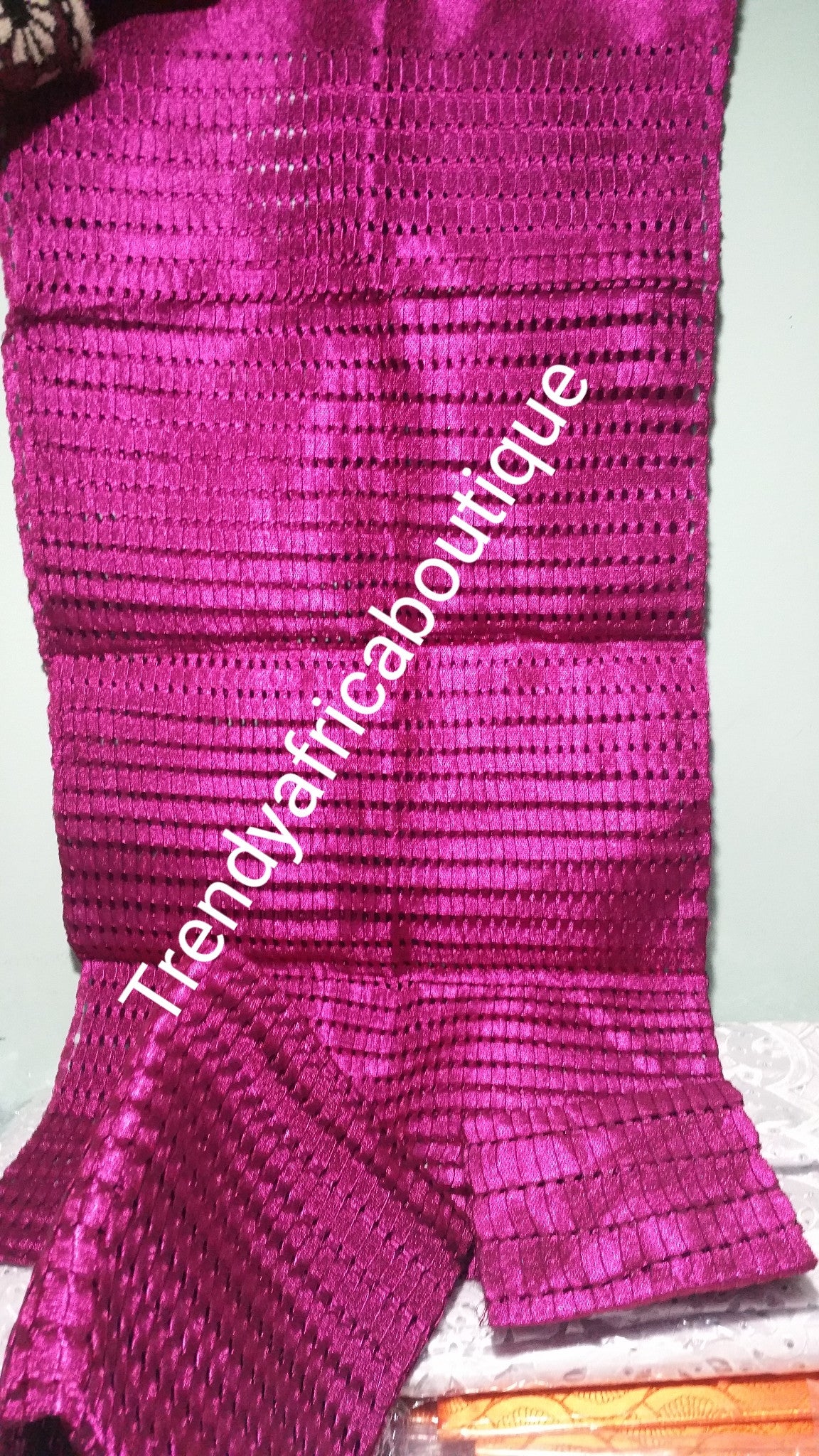 Hot fuchsia pink Aso-oke fila for making men Agbada cap only in stock