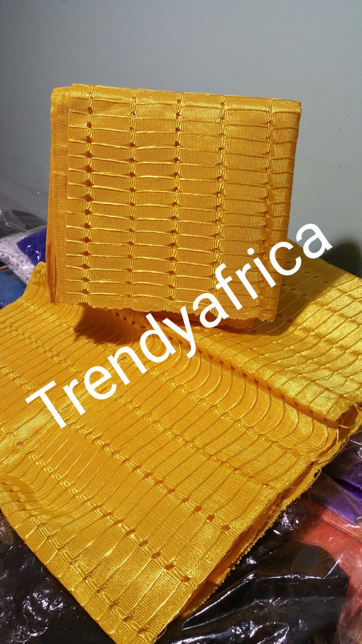 Yellow Nigerian traditional aso-oke for making Gele (head wrap) Weaved in Nigeria, the Original quality aso-oke