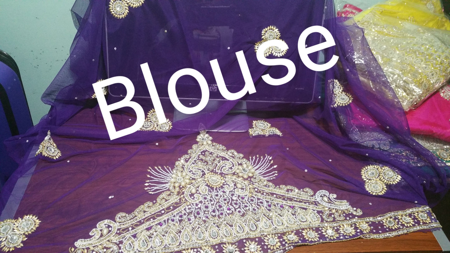 Purple Top Quality Heavily stoned/beaded VIP George wrapper for Igbo/Nigerian traditional wedding. 5yrds wrapper + 1.8yds. Matching blouse