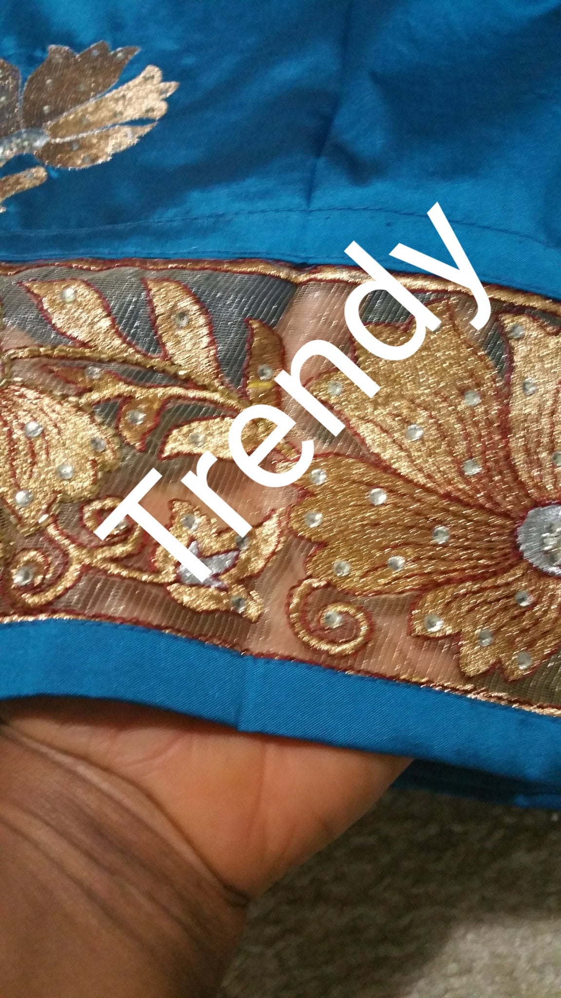 Sale: Turquoise blue/Gold silk George wrapper. Original quality African George sold as 5yrds lenght.